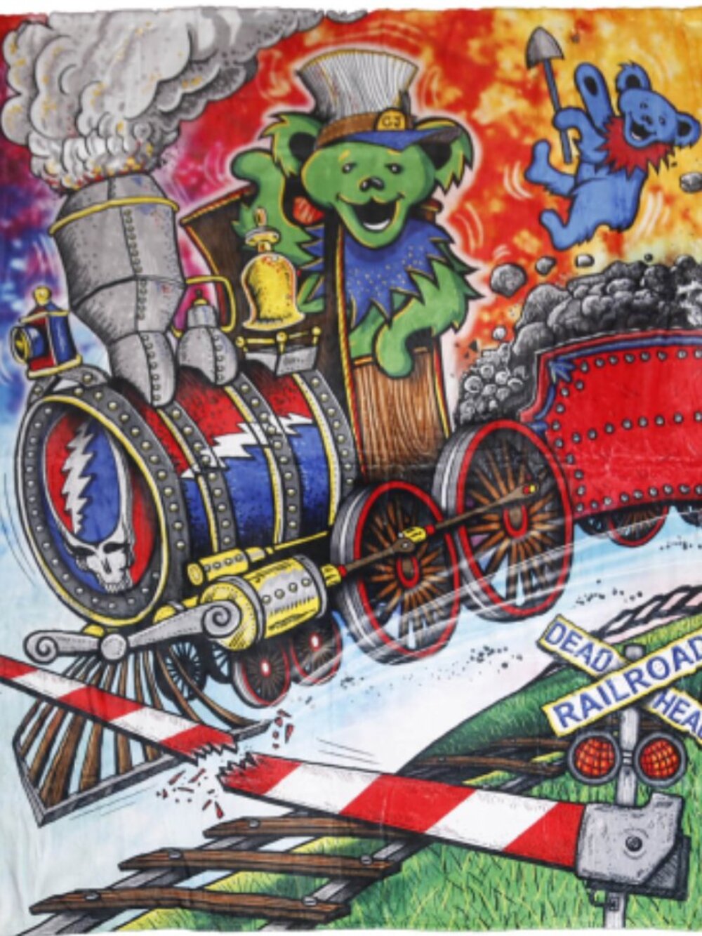 Grateful Dead Casey Jones Bear Blanket ~ 50" x 60" ~ Officially Licensed ~ New!